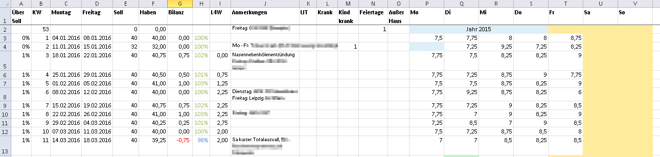 Wochen-Stunden Excel