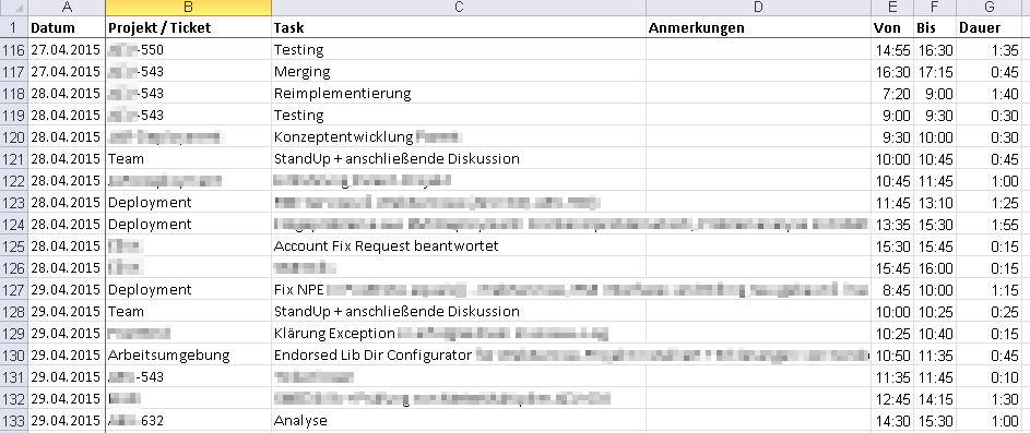 WorkLog Excel